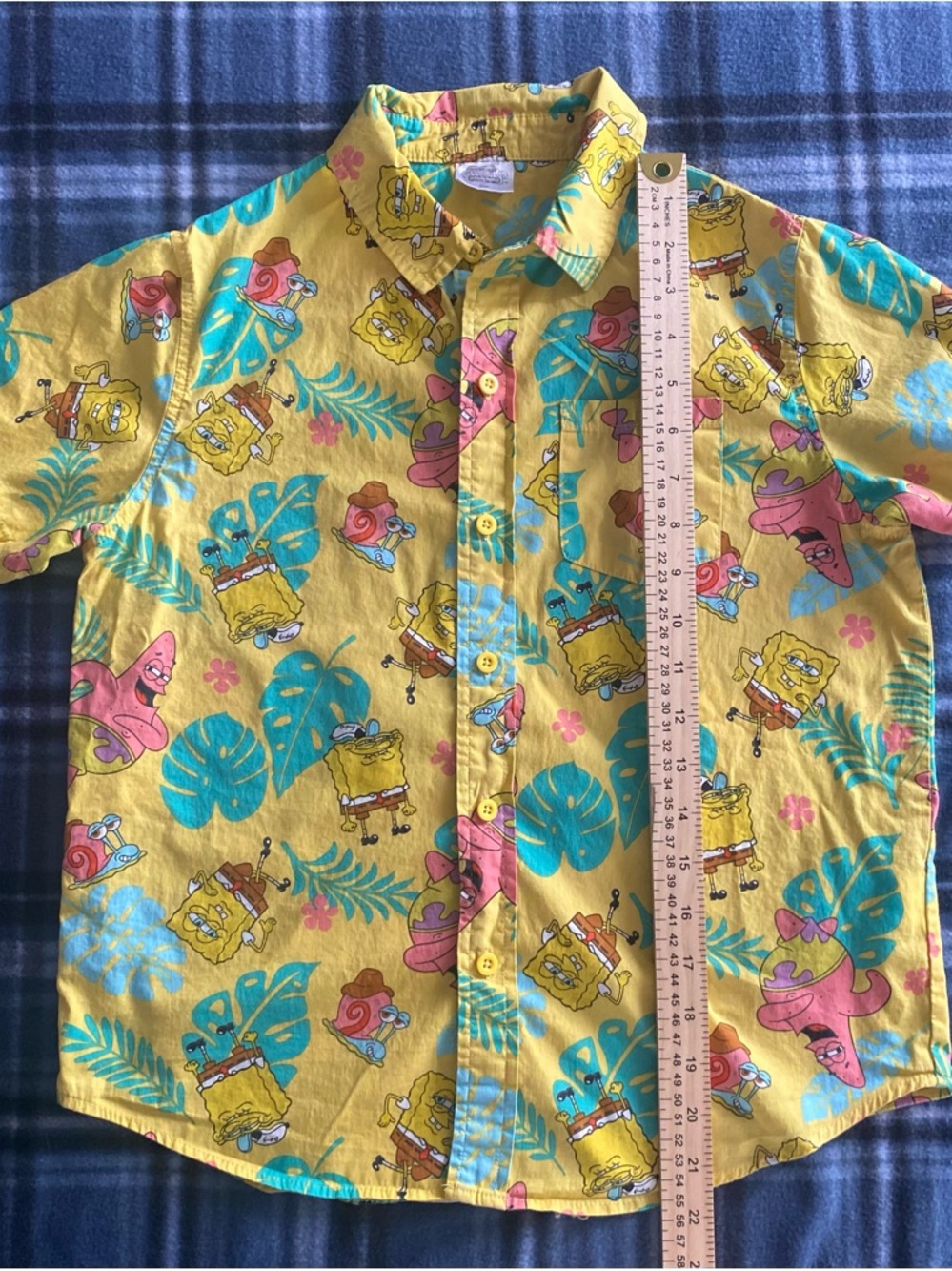 Nickelodeon SpongeBob,Patrick, & Gary Yellow Short-Sleeve Button-Up Shirt Size 8